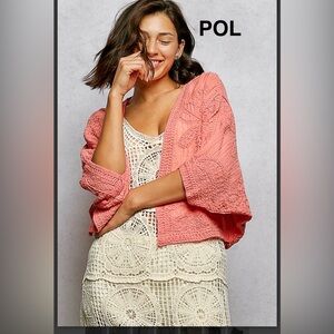 BP226-1🧡POL Pretty Coral lace  Knit Open-Front Shrug perfect4 day2date!